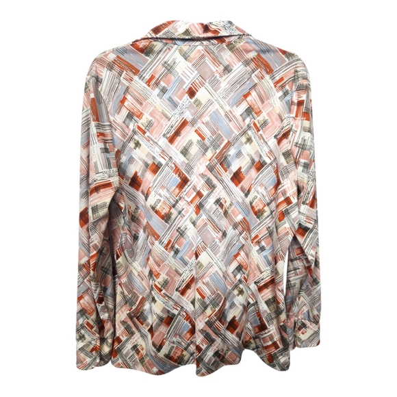 70s Vintage Ultriana Dagger Collar Brushstrokes Print Button Front Blouse - Picture 6 of 6